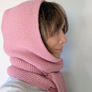 Light Pink Knitted Crochet Snood Scoodie | Handmade Hooded Scarf Shawl Balaklava